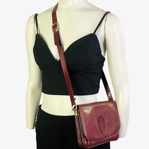 Cartier Handbags - CARTIER VINTAGE CROSSBODY  BAG SAC A BANDOULIÈRE VINTAGE CARTIER BURGUNDY RED